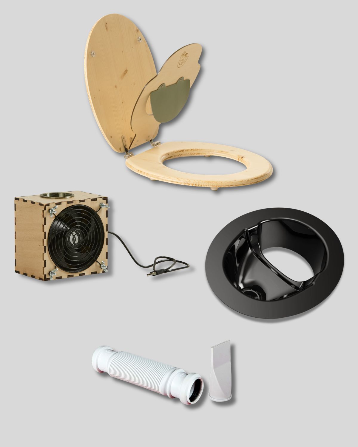 Ensemble des pièces pour autoconstruire sa toilette sèche à séparation